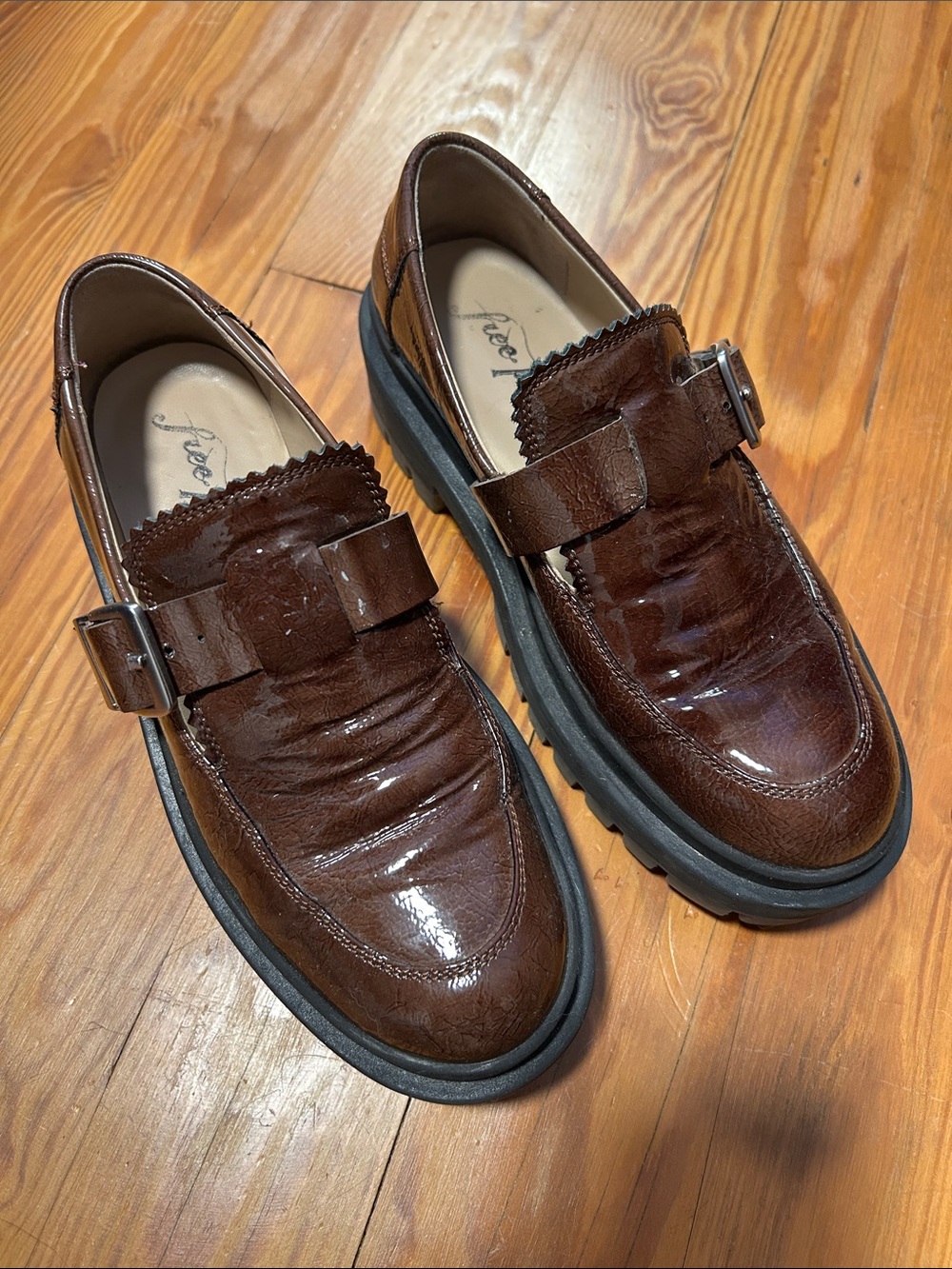 Free People Brown Leather Buckle Loafers